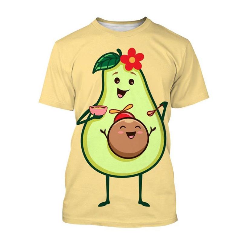 Modisches Avocado-Cartoon-Muster T-Shirt für Herren Frucht 3D-bedruckte T-Shirts Sommerlich lässige kurzärmelige Rundhals-Oberteile Lockere T-Shirts