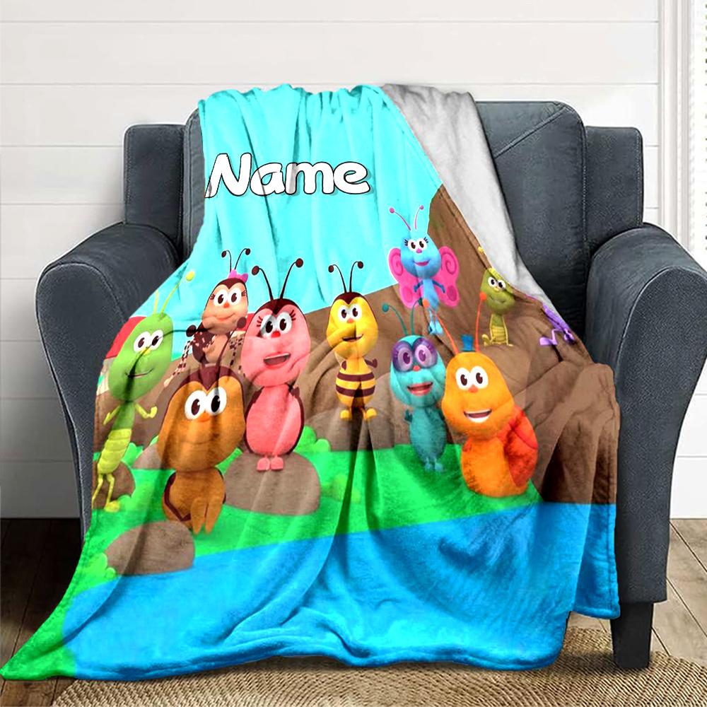 Custom Name Bugs Garden Party Blanket For Couch Bed Plush Cozy Fuzzy Blanket Super Soft Warm Blankets For Fall And Winter 09167