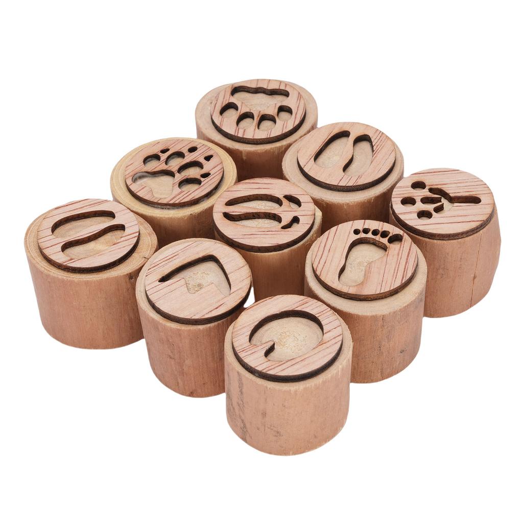 9PCS Animal Pattern Stamps Sandal Wood Multifunctional Decorative Animals Print Stamps for Scrapbook