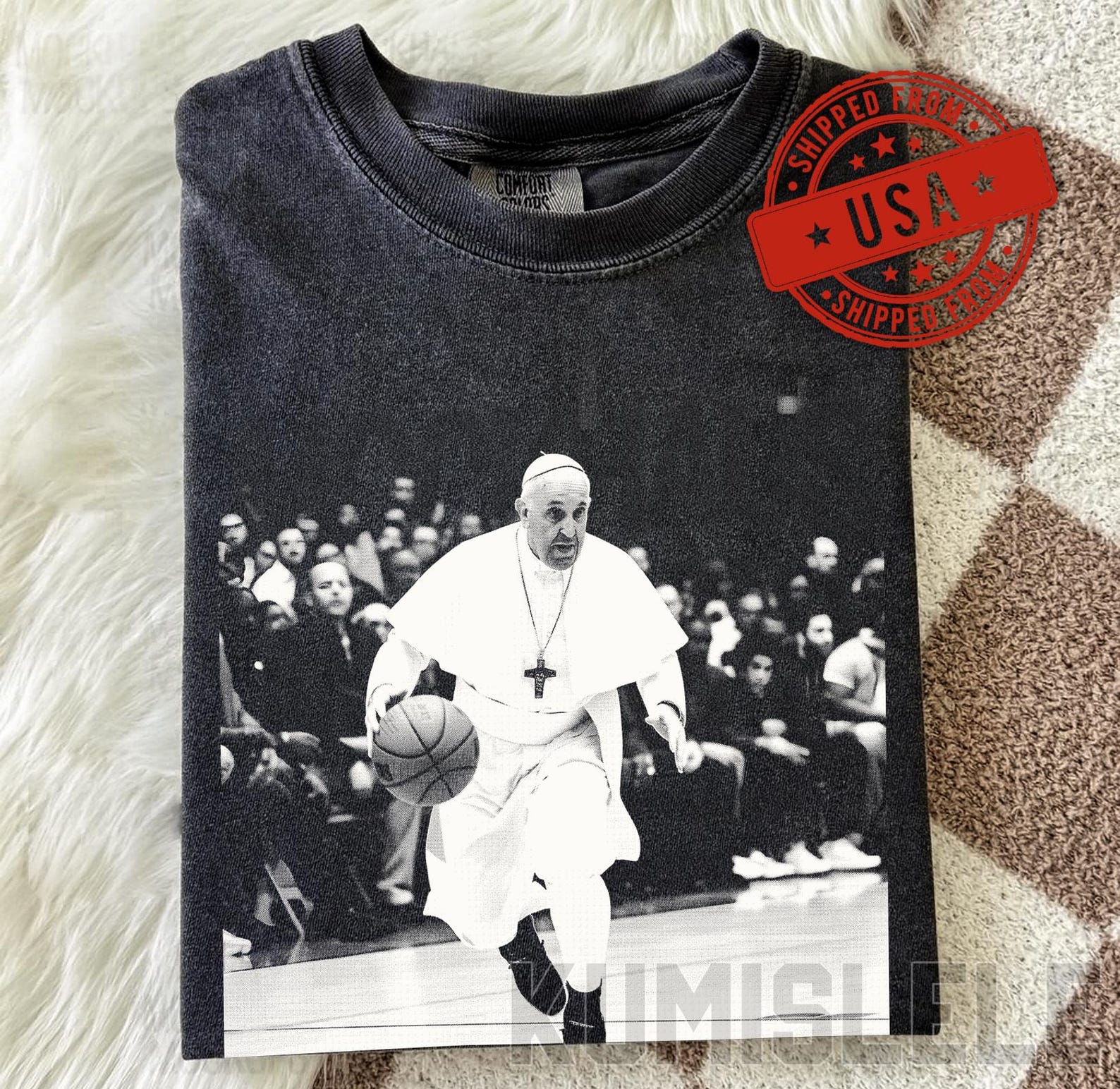 Funny Pope Playing Basketball Holy Dunk T-Shirt | Religious Humor, Catholic Sports 2XL