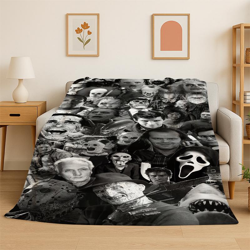 Horror Movie Character Chucky S-Scream Cartoon Flannel Blanket Soft Warm Throw Blanket for Bedroom Living Room Bed Travel Gift