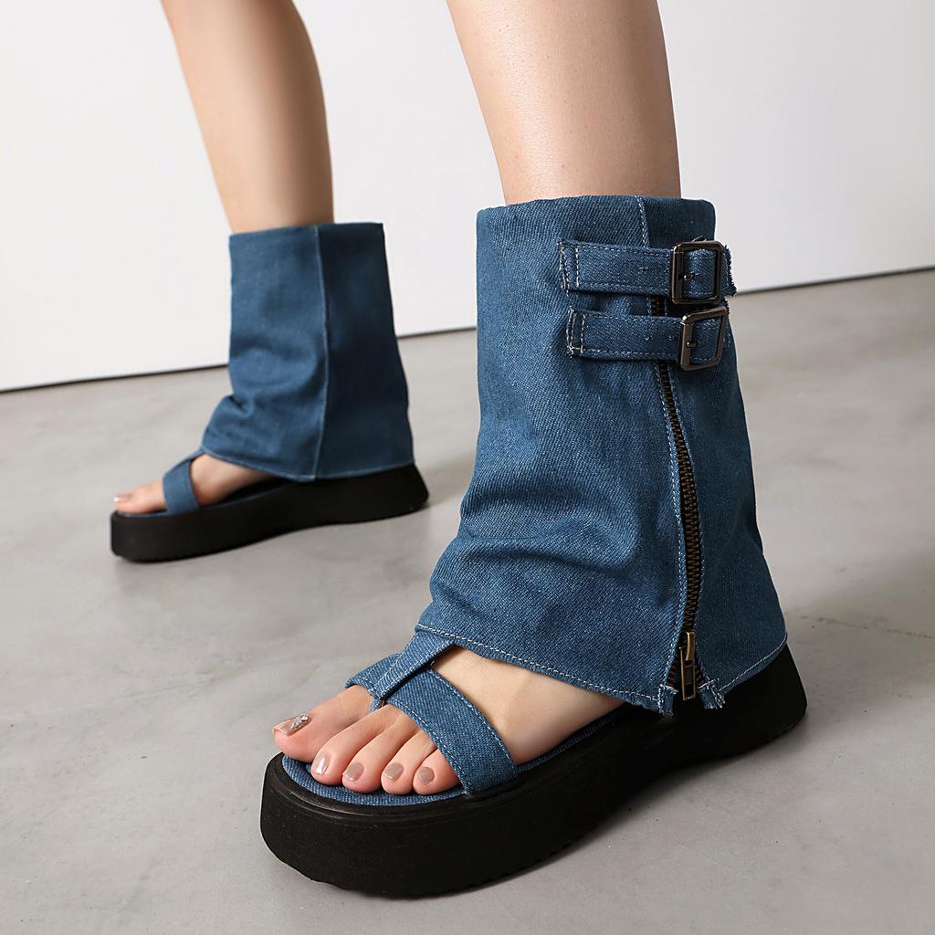 New toe short cowboy boots thick-soled muffin boots casual shoes large size shoes boots