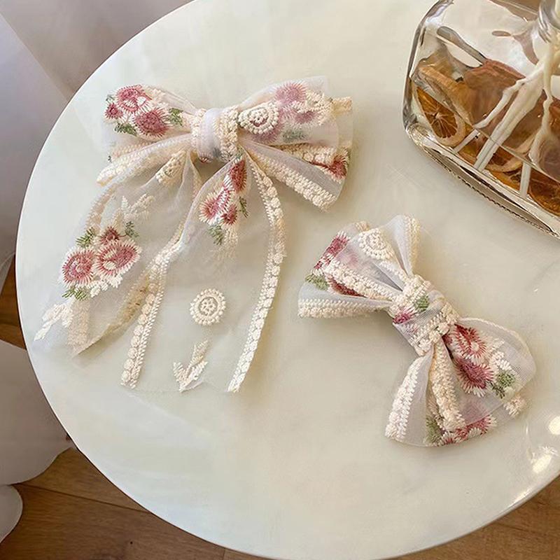 Embroidery Hair Bows Lace Big Bows Hair Clip Women Elegant Spring Clip Spring Summer Hair Accessories Women Barrettes
