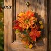 Thanksgiving Door Decor Artificial Maple Leaf Decoration, Autumn Decoration with Leaves Faux Dahlia, Exquisite Floral Rustic Hanging Ornament