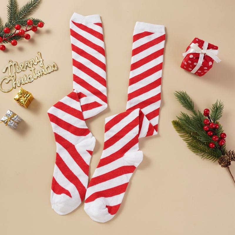 Christmas Green Red Cotton Stocking Striped Over The Knee Bowknot Long Socks
