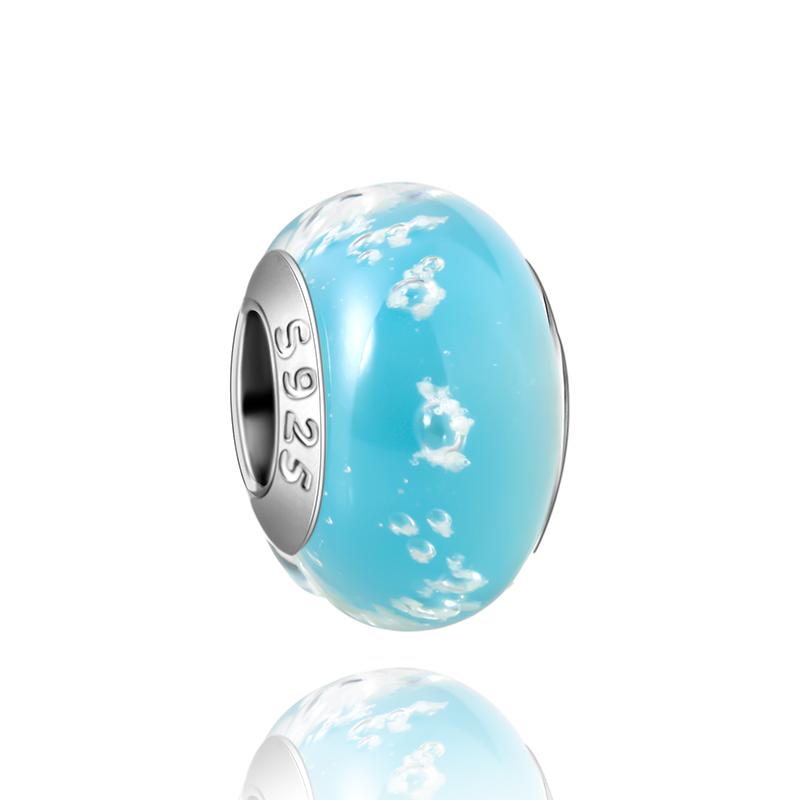  Charm Murano Vague Bleu Foncé Cuivré Coloré Compatible Bracelet Original Joli Charme Perles en Verre de Murano Fleur Rose Bijou