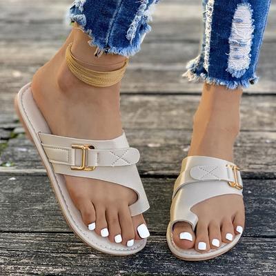 Vår- och sommarskor Plusstorlek Plattbottnade Tåtofflor med Sandaler och Rund Tå Damskor