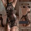 Yiyue erotic underwear sexy lace temptation printed cheongsam hot transparent split fork uniform free pajamas 8881