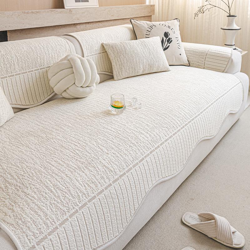 New Cool Bean Sofa Cover Summer Ice Silk Mat Cream Style Sofa Seat Cushion Universal Non Slip Machine Washable Sofa Cover