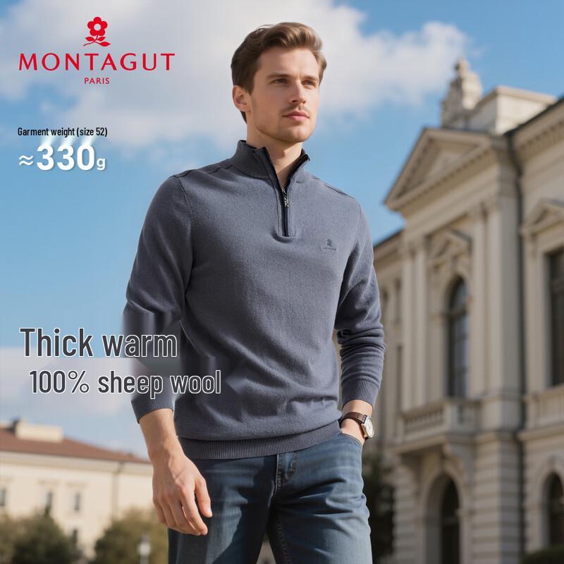 

Мужской зимний свитер из чистой шерсти на молнии до середины груди MONTAGUT 3XL