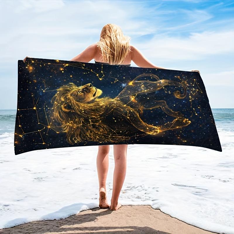 Sternenhimmel Löwe Strandtuch Sternbild-Print Weich Schnelltrocknend Großes Badetuch für Reisen Schwimmbad Heimdekoration