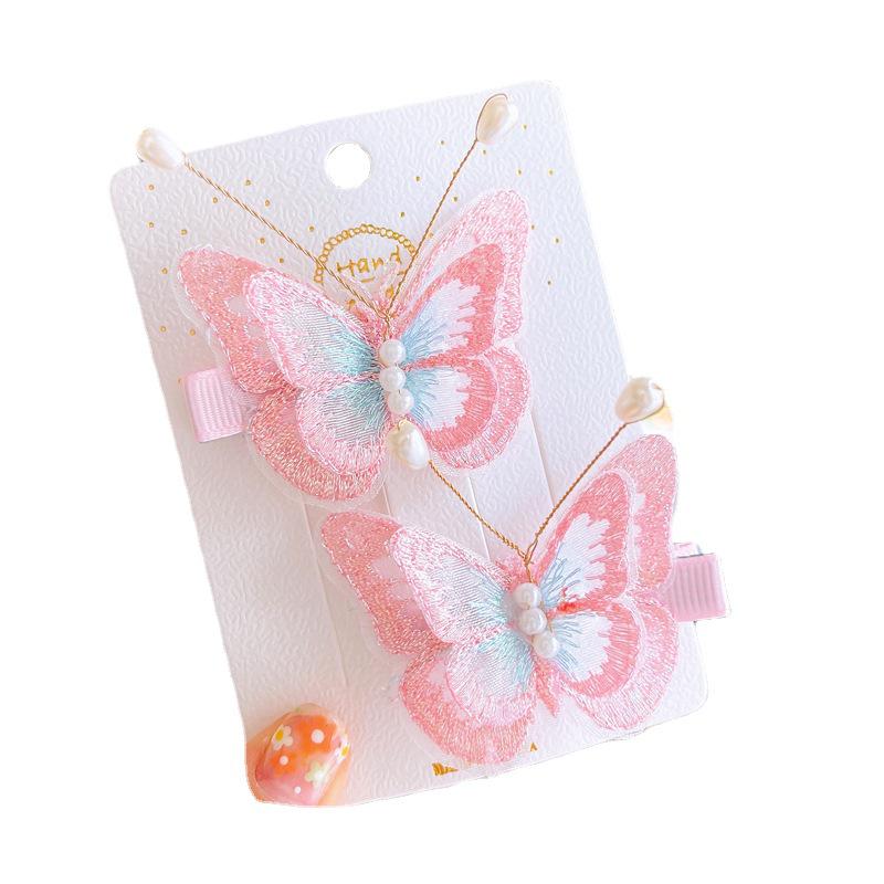 Korean-Style Embroidered Bow Hair Clips for Girls