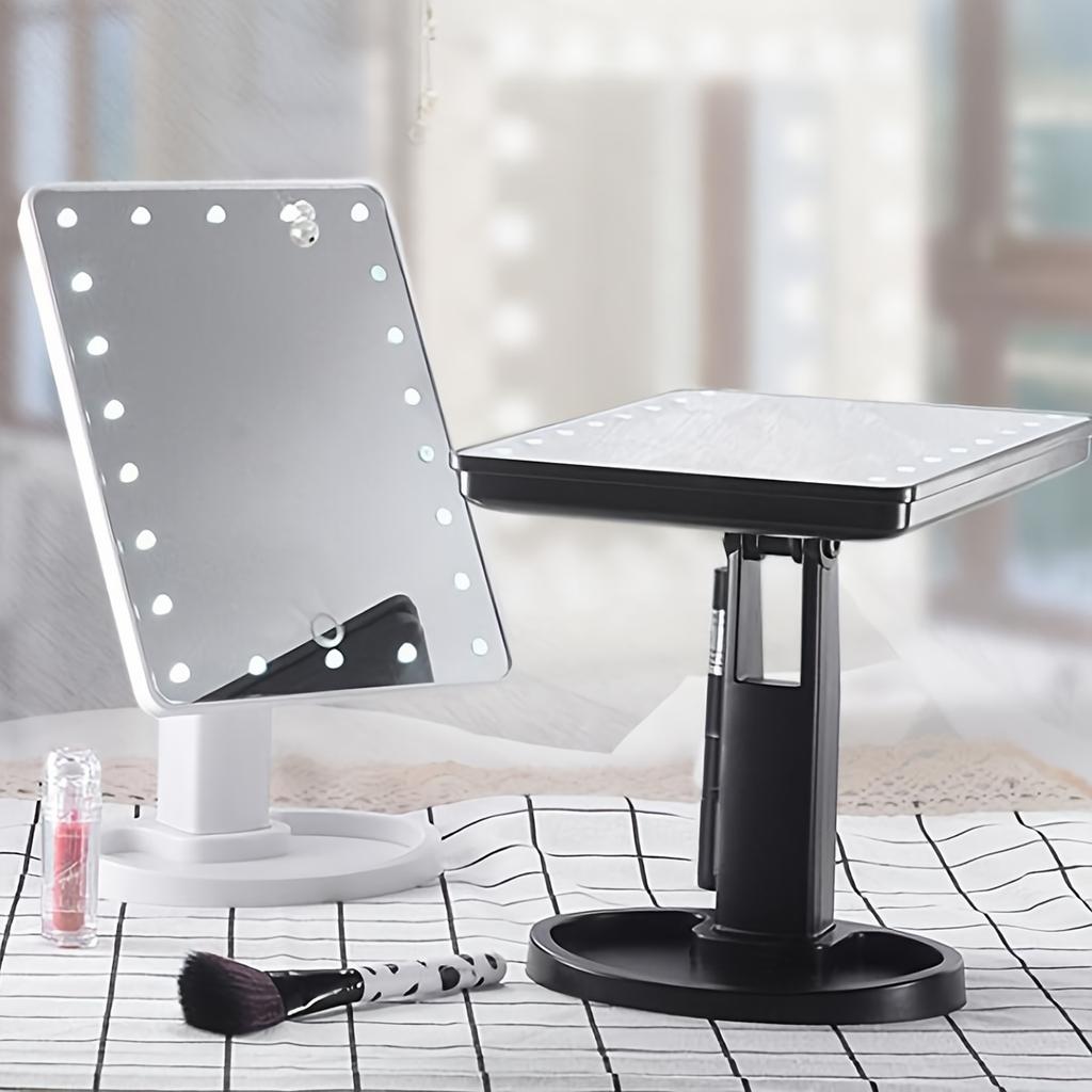 1PC Adjustable LED lighting cosmetic mirror with touch control, desktop installation and battery power supply.