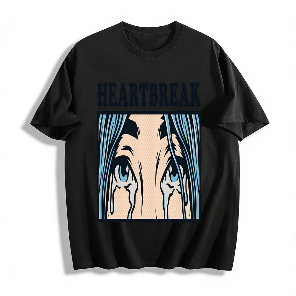 

Heartbreak Crying Girl Print Retro Casual Loose Fit Short Sleeve Tee Pure cotton T-shirt XXS