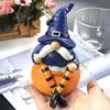 Halloween Pumpkin Gnomes with Witch Hat Miniature Ornament Resins Craft Figurine Ornament for Home Garden Decoration