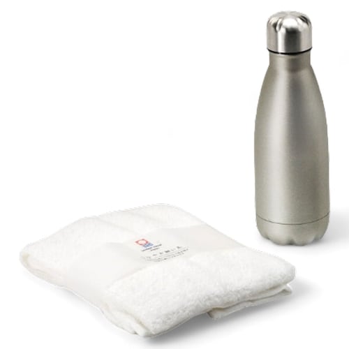 J-kitchens Select Stainless Steel Water Bottle Set (Double-Wall Vacuum Sealed) & Imabari Towel Set (350ml)