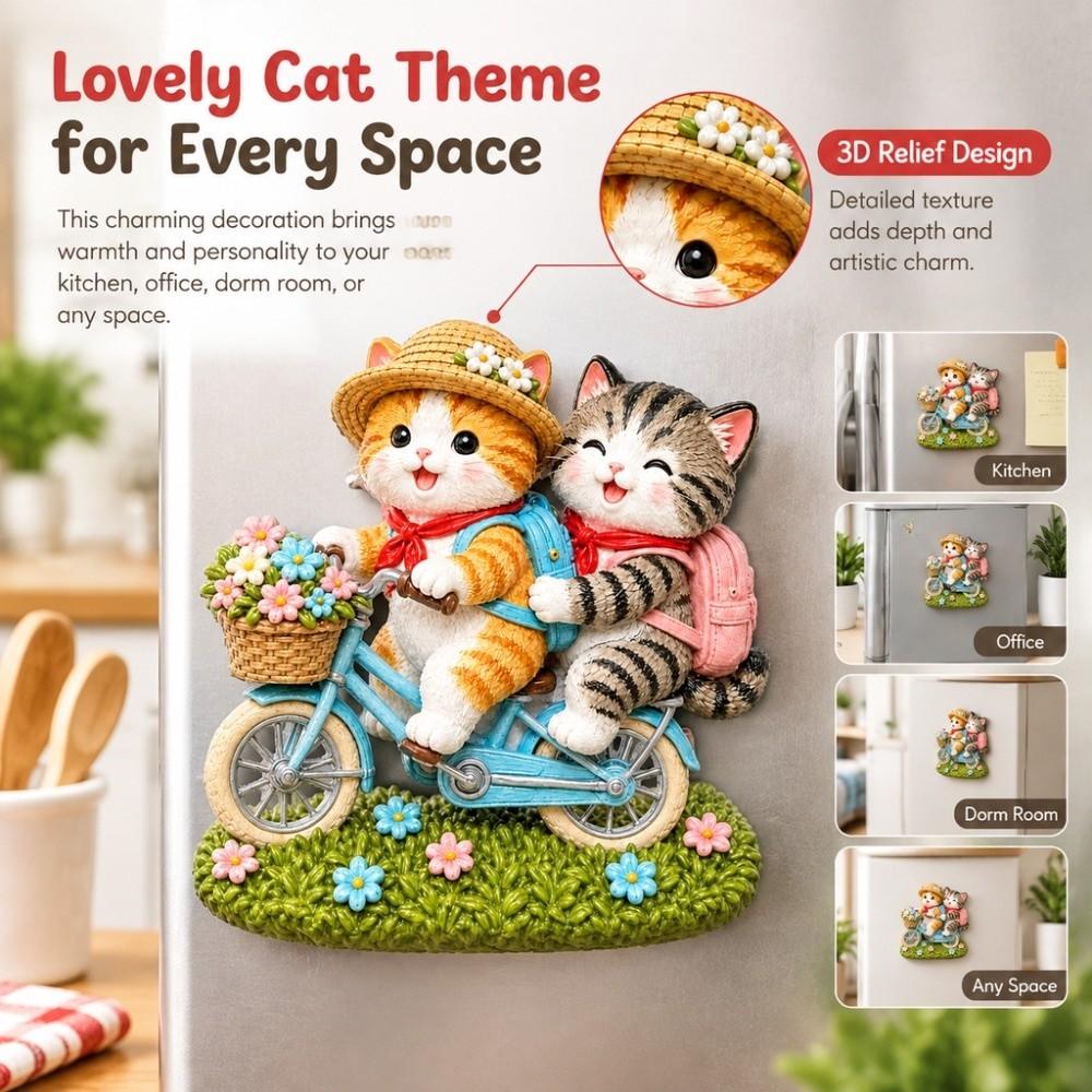 Cute Cat Theme Cat Fridge Magnet 3D Relief 3D Refrigerator Stickers Kitchen Decor