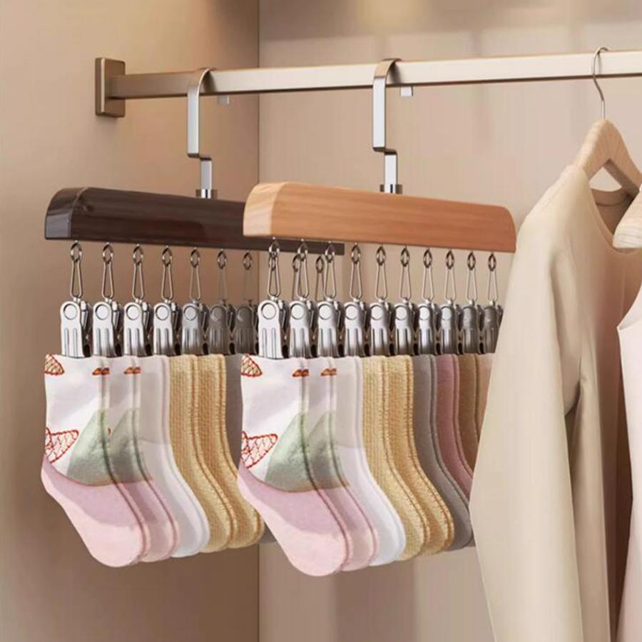 1PCS Solid Wooden Trouser Clip Home Closet Stainless Hat Skirt Storage Rotatable Multi-Clip Student Dormitory Storage Clip