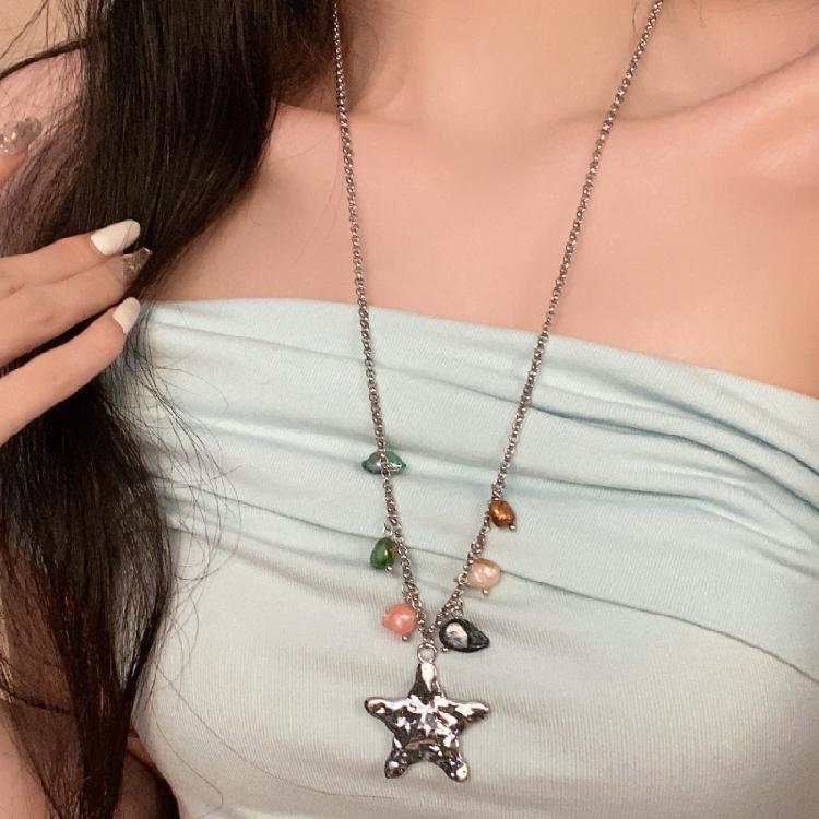 Dreamy Retro Ocean Star Pendant Necklace Niche Personality Neckwear Long Collarbone Chain Fashionable Light Luxury