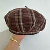 Retro Plaid Pumpkin Hat Octagonal Hat Shows a Small Face, New Versatile Big Version Newsboy Hat Beret Spring and Summer