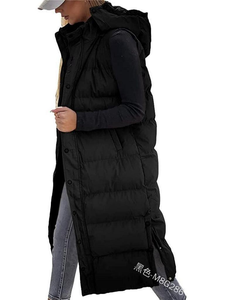 Women's 2023 Casual Hooded Mid-Length Solid Color Zipper Vest Coat