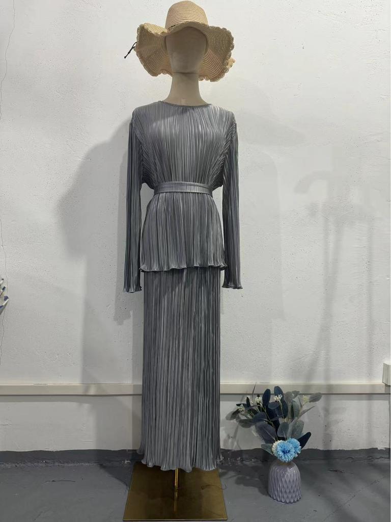 New 2024 European & American Style Summer Wrinkled Drape Mercerized Skirt Suit for Comfortable Commuting