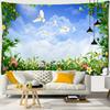 Landscape Tapestry Wall Hanging Sunny Scenery Blue Sky Love Heart Cloud Pigeon Beach Wall Tapestry Backdrop Wall Cloth Tapestry