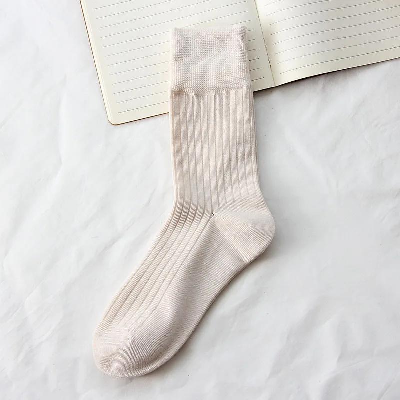 Japanese Korean Fashion High School Girls High Socks Solid Color White Khaki Beige Loose Socks Cotton Knitting Women Long Socks