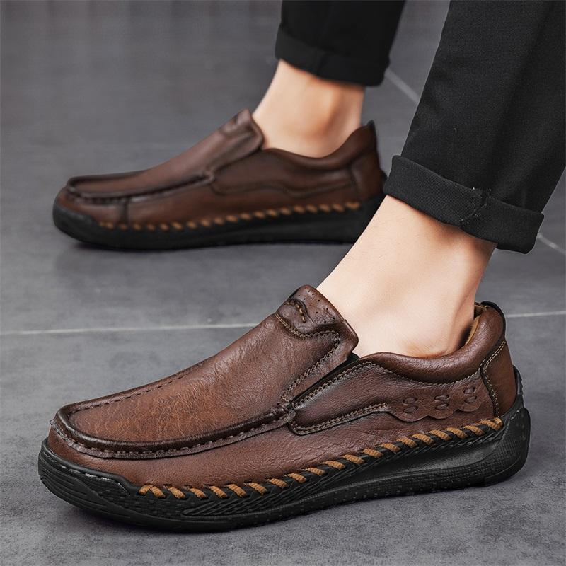 Fashion Non-Slip Outdoor Hiking Shoes Soft Cowhide Mens Casual Shoe Trainers New Leather Men Loafers High Quality Male Slip On Flats