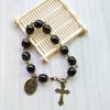 QIGO Catholic Jewelry Black Glass Beads Cross Bracelet With Cups Religious Jewelry For Men Women