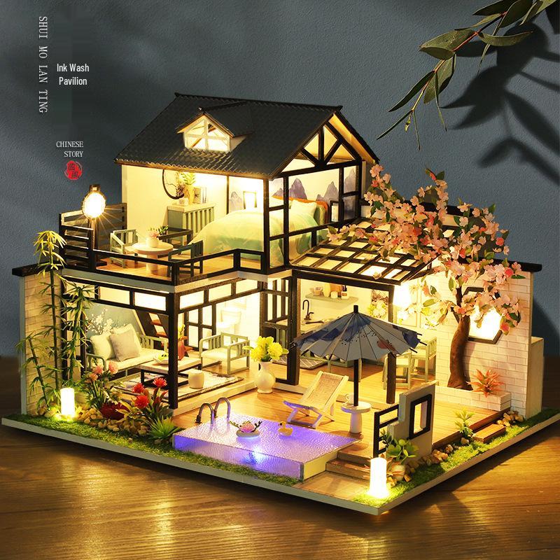 Jiate DIY Ink Lan Pavilion Creative Art House Model Toy Gift
