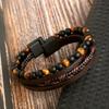 Men' Leather Bracelet with Beads, Bead Bracelet, Brown Titanium