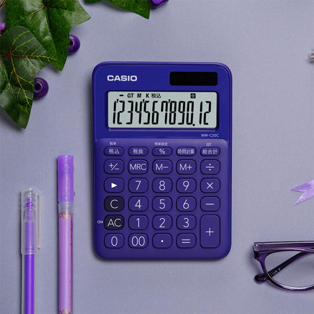Casio Colorful Calculator Purple 12 Digit Mini Just Type MW-C20C-PL-N