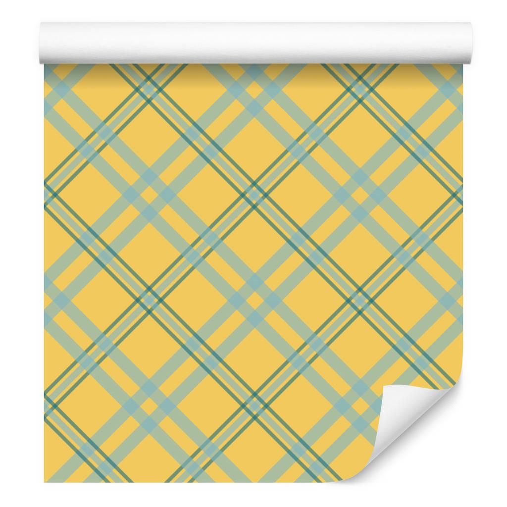 Yellow and blue checkered wallpaper for living room and bedroom 50x1000