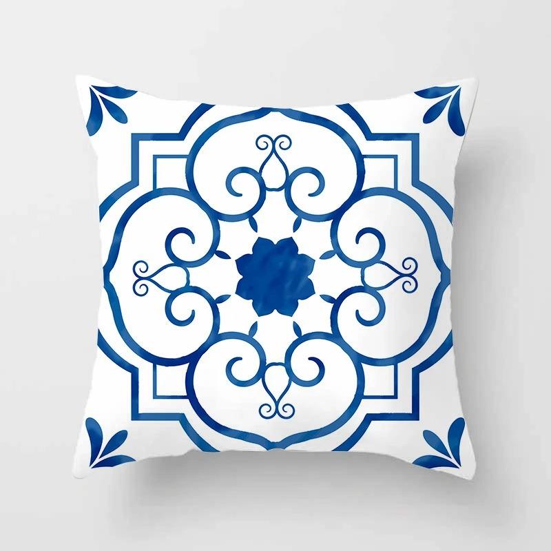 Office Living Room Home Pillowcase Luxury Geometric Blue Print Pillowcase Car Ornaments