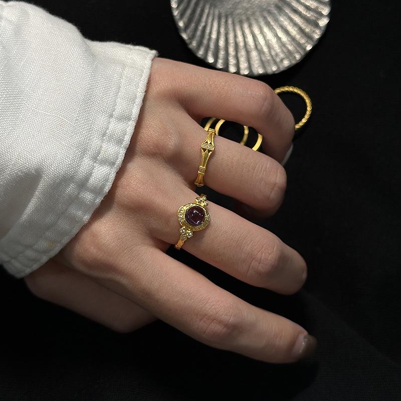 Xiaohongshu Bestseller: Elegant Purple Zircon Ring - Women's Versatile Niche Design for Index Finger