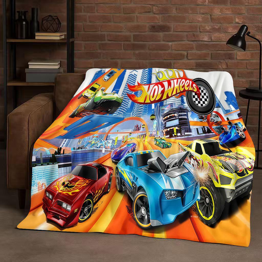 Retro Horké W-Wheels Kreslený Závodní Auto Flanelová Přikrývka, Ultra Měkký Teplý Plyšový Přehoz pro Domácí Ložnici Postel Pohovku Kryt Piknik Děti
