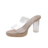Large size crystal slippers women's summer wear fashion fairy French transparent high heels thick heel sandals niche feeling