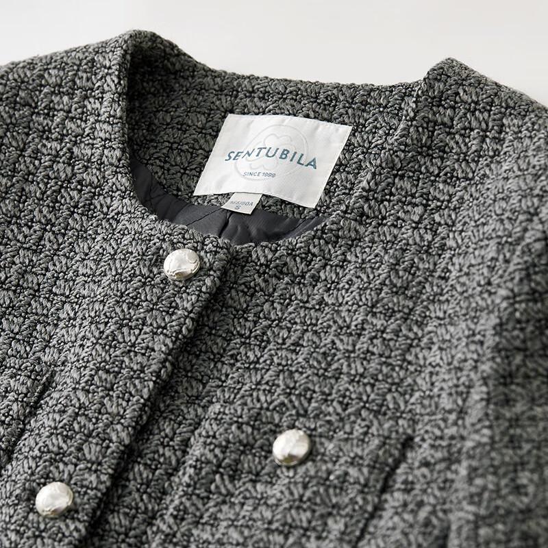 Shandubila Women's Winter Elegant Tweed Cropped Jacket