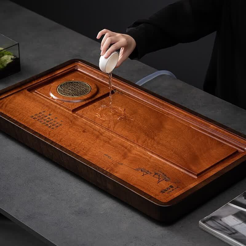 Rosewood Ceramic Tea Tray with Drainage