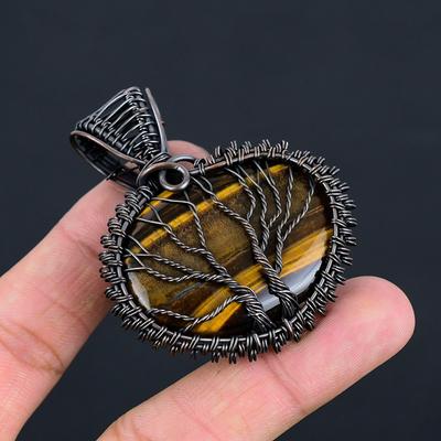 Lebensbaum Tigerauge Edelstein Handgefertigt Kupferdraht Wicklung Schmuck Anhänger für Hochzeitsgeschenk