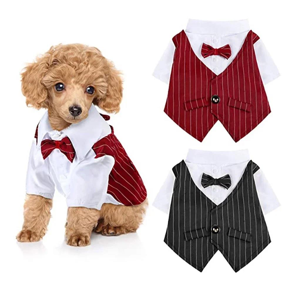 English Style Gentleman Dog Dress Puppy Suit with Tie for Formal Occasions Four Seasons Wedding Pet Photo Teddy Clothes