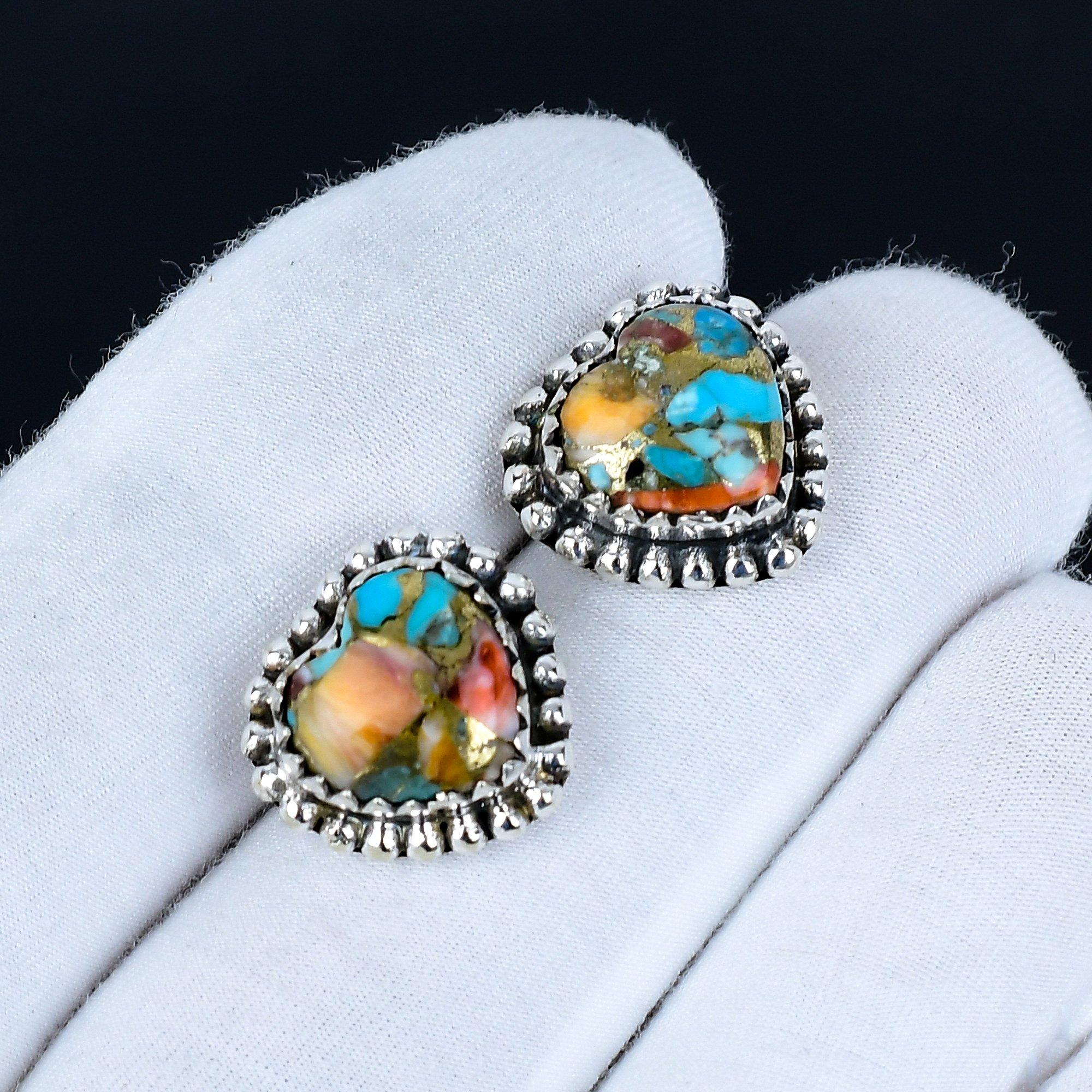 

Orange Spiny Oyster Earrings | 925 Sterling Silver Stud Earrings | Handmade Gemstone Love Studs Heart Earrings | Boho Jewelry New Year Gift 3.5 Cm помаранчевий