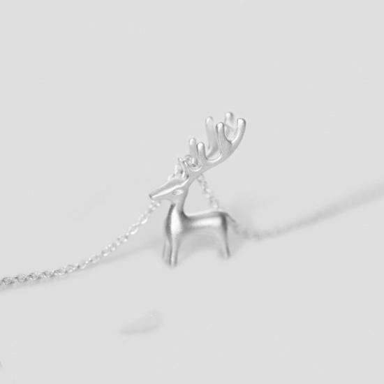 Simple Cute 925 Sterling Silver Elk Necklace for Women 3D Animal Pendant Choker Necklaces Summer Party Accessories