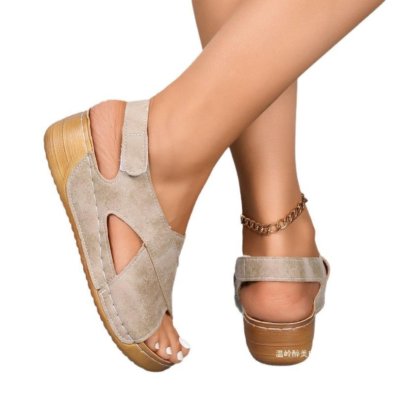 Klettverschluss-Schuhe Sandalen mit dicker Sohle Damen Fahrradnaht Leichtgewichtige Strand-Zehensandalen