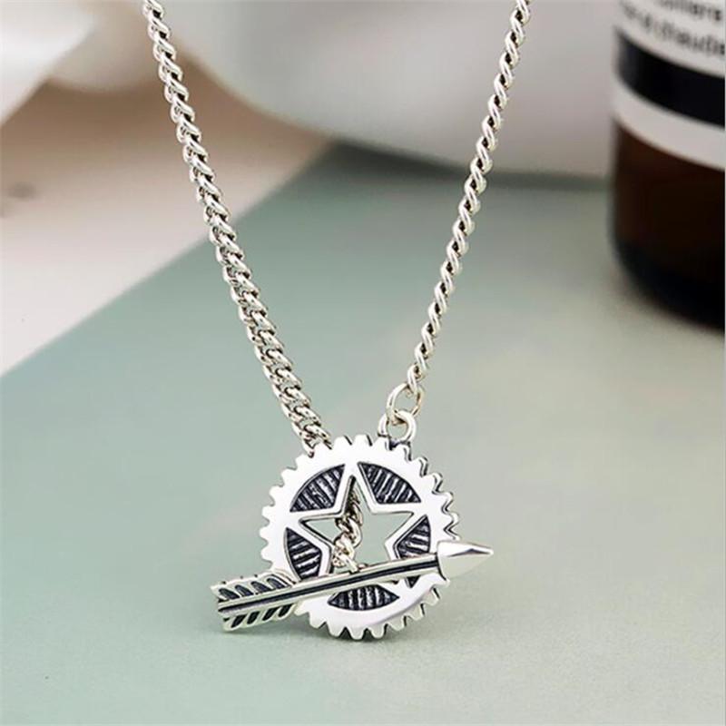 

New Arrival Personality One Arrow Through The Heart 925 Sterling Silver Jewelry Retro Hollow Star Pendant Necklaces TYB376 серебряный