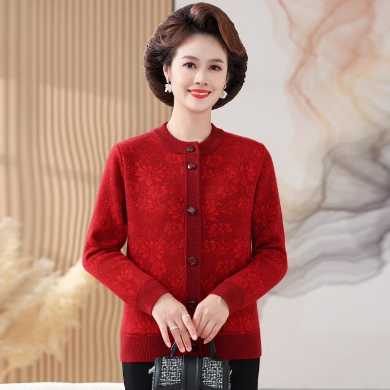 Autumn and winter clothes with fleece on clothes year 0 grandma cardigan jacket middle elderly sweater jacket female mother wife