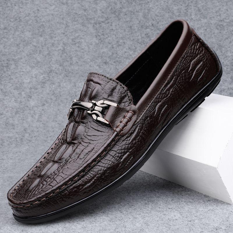 2025 New Crocodile Pattern Beanie Shoes Men's Shoes Trendy Fashion Versatile Soft Sole Soft Surface One Pedal Casual Men's Shoes