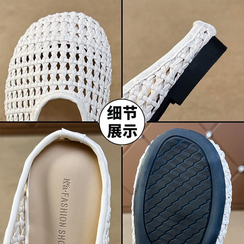Fashion French Woven Hollow out Women's Sandals 2025 New Versatile Single Strap Casual Clog Shoes Microfiber Upper Rubber Sole