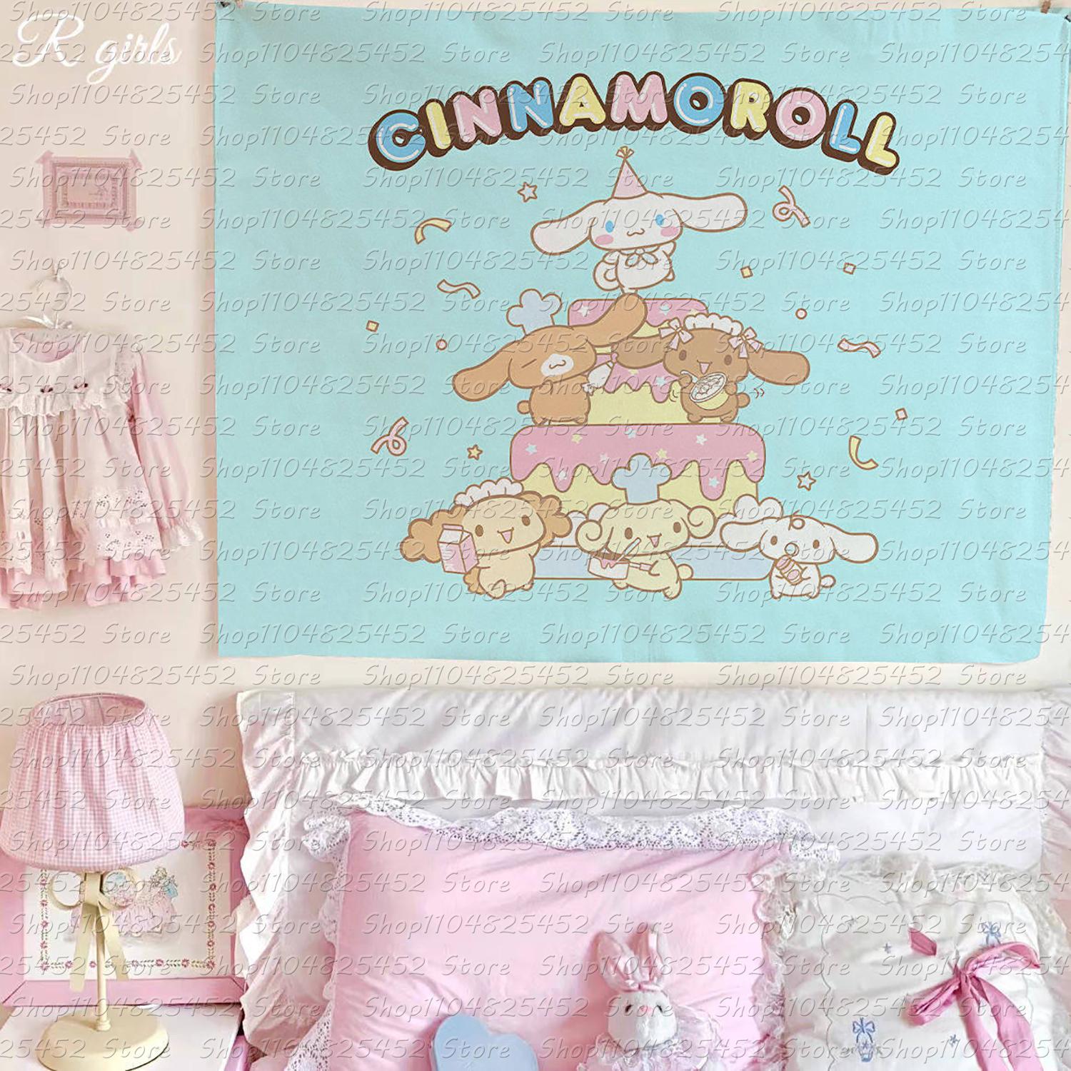 Kawaii Cute Cinnamoroll Tapestry Kawaii Anime Wall Hanging Decoration Girls Heart Printed Tapestry Super Cute Decorat 100X70CM